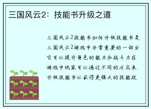 三国风云2：技能书升级之道